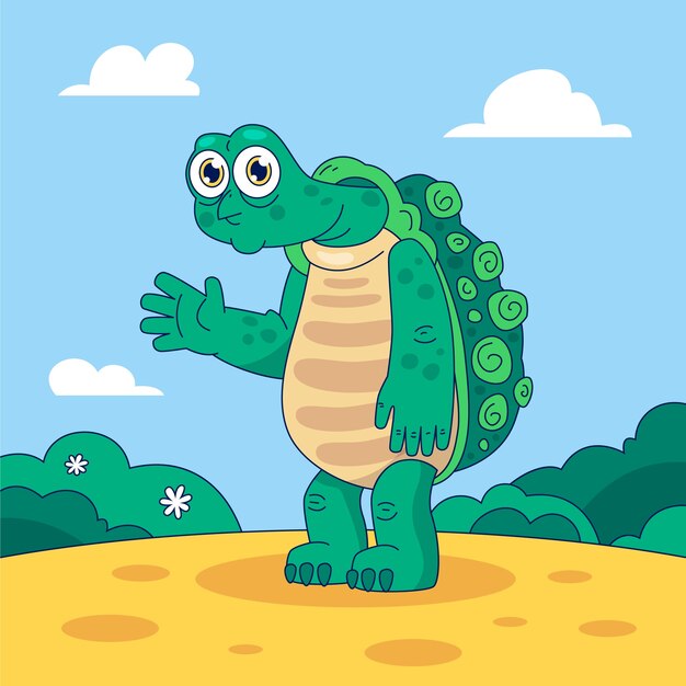 Ilustración de tortuga vieja de dibujos animados dibujados a mano