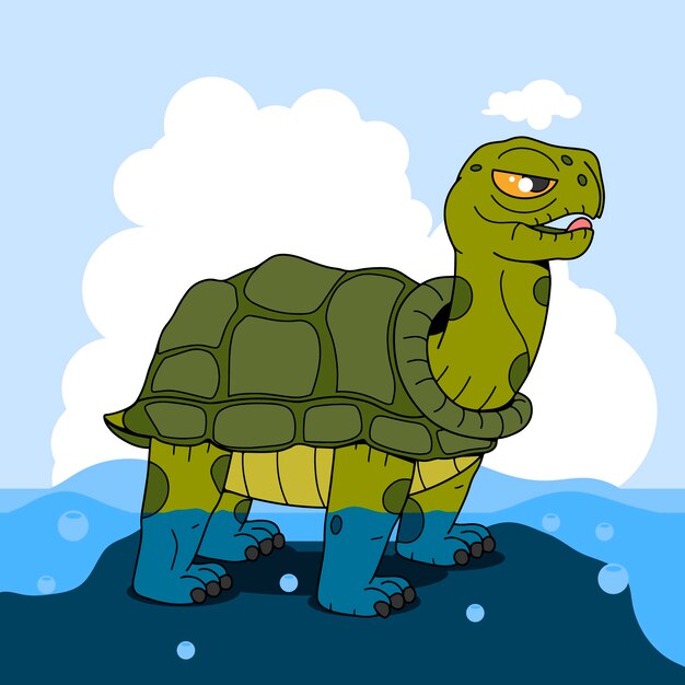 Ilustración de tortuga vieja de dibujos animados dibujados a mano