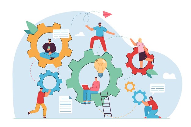 Ilustración de trabajo en equipo e ingeniería