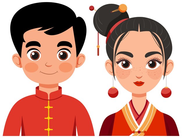 Ilustración tradicional de una pareja china
