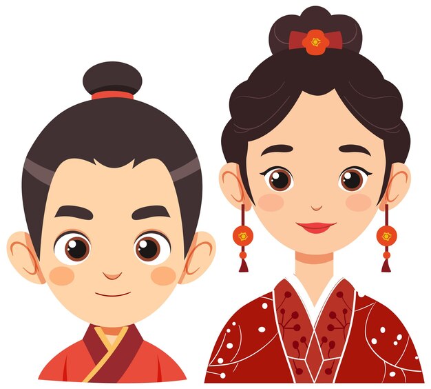 Ilustración tradicional de una pareja china