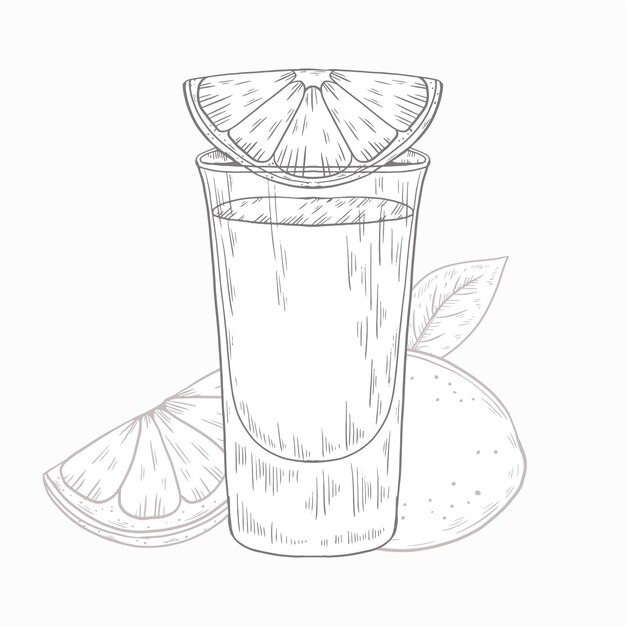 Ilustración de trago de tequila dibujado a mano