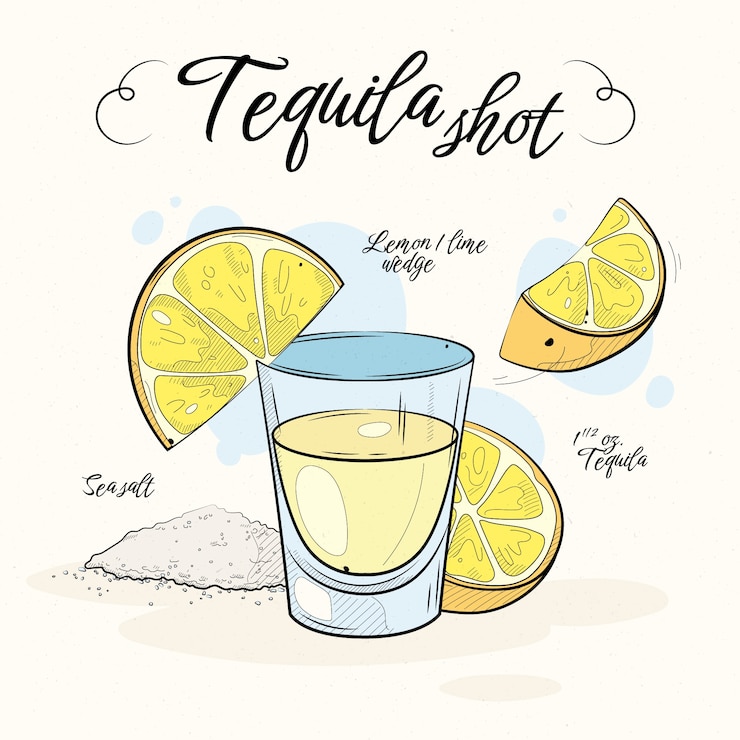 Vector gratuito ilustración de trago de tequila dibujado a mano