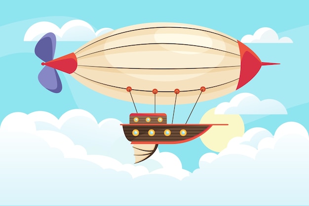 Vector gratuito ilustración de transporte de dirigible plano dibujado a mano