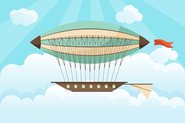 Vector gratuito ilustración de transporte de dirigible plano dibujado a mano