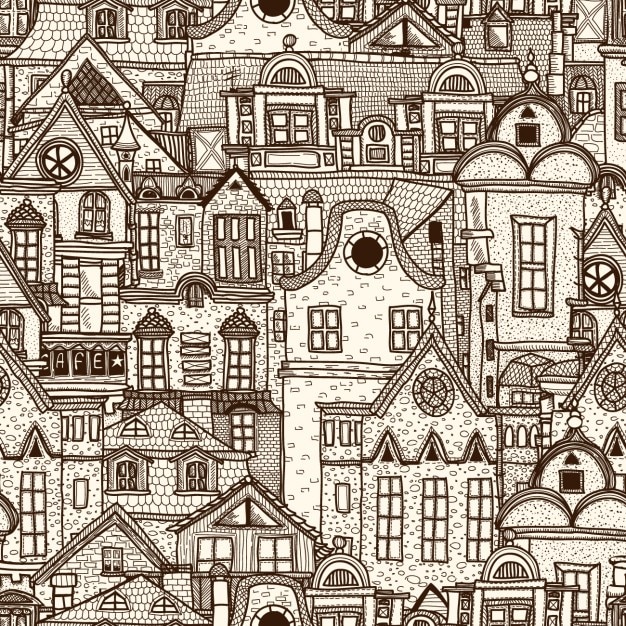 Ilustración trazada de un pueblo