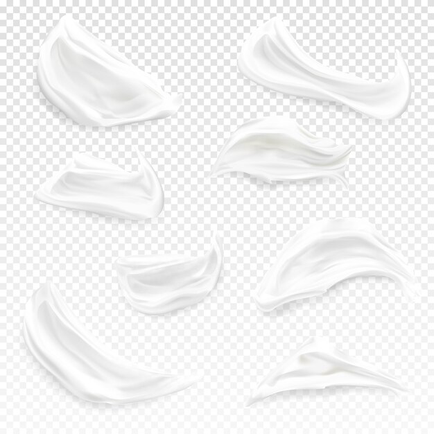Ilustración de trazos de crema blanca de crema hidratante cosmética 3D realista, gel o espuma y pintura