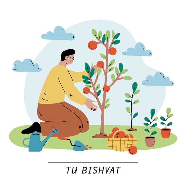 Vector gratuito ilustración de tu bishvat plano