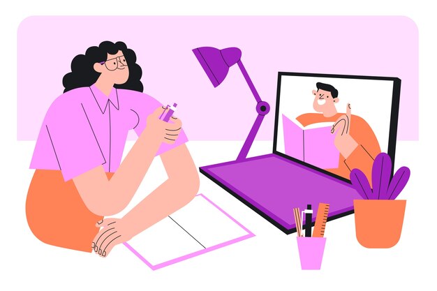 Ilustración de tutor en línea de diseño plano