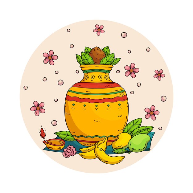 Ilustración de ugadi dibujado a mano