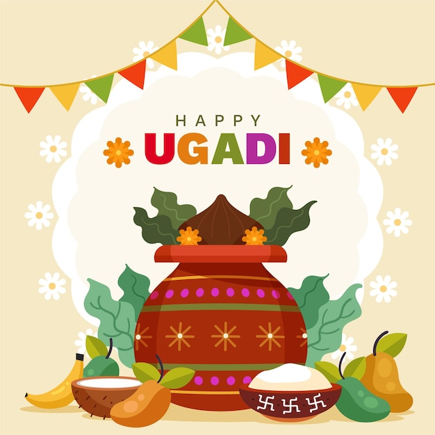 Vector gratuito ilustración de ugadi de diseño plano