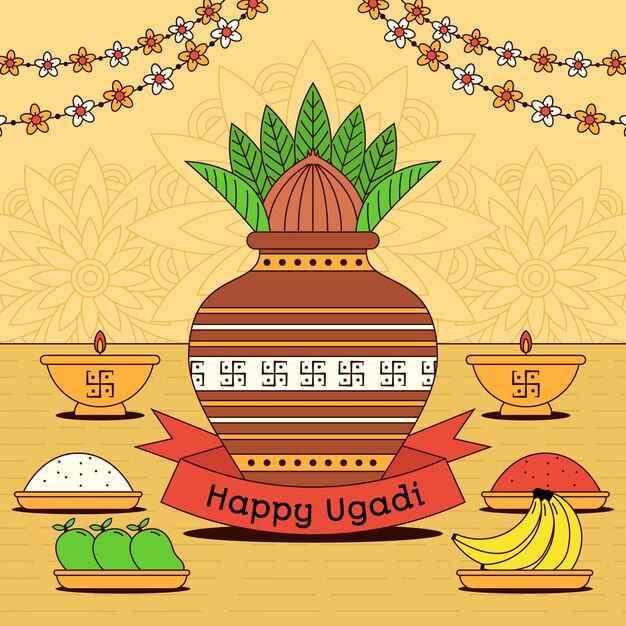 Ilustración de ugadi plana