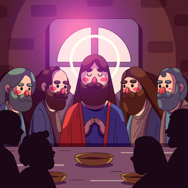 Ilustración de la última cena dibujada a mano para las vacaciones de Pascua.