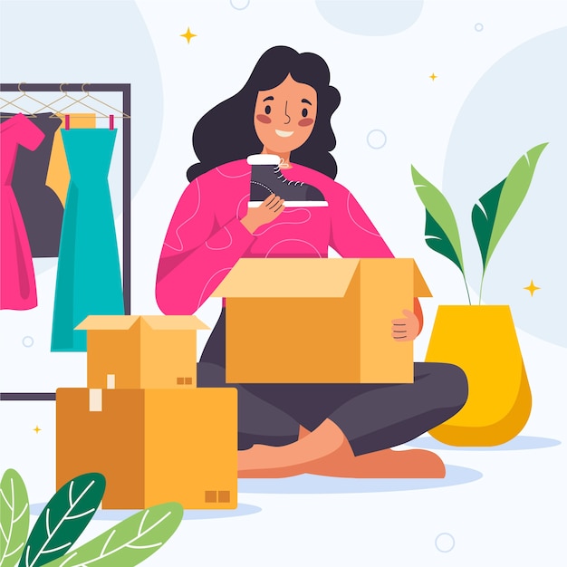 Ilustración de unboxing dibujada a mano