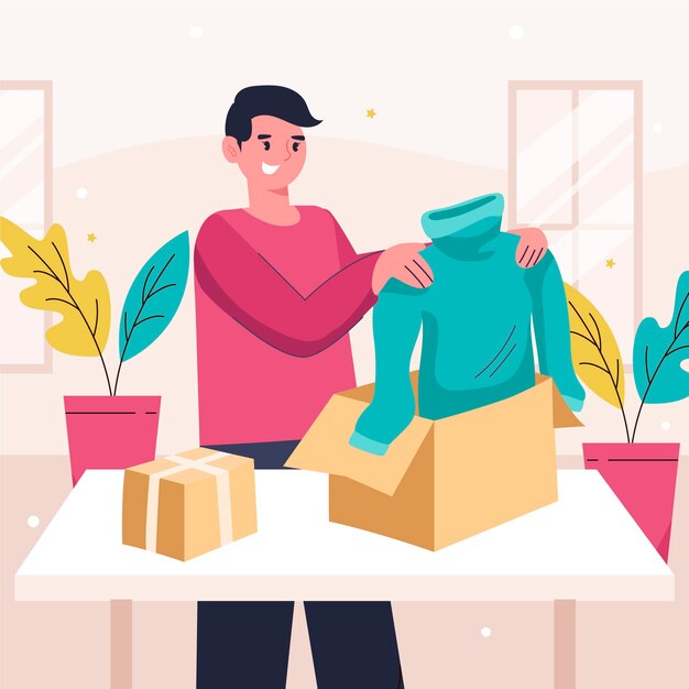 Ilustración de unboxing de diseño plano
