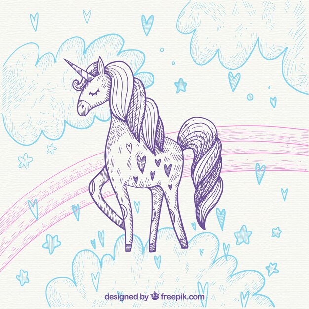 Ilustración de unicornio dibujado a mano 