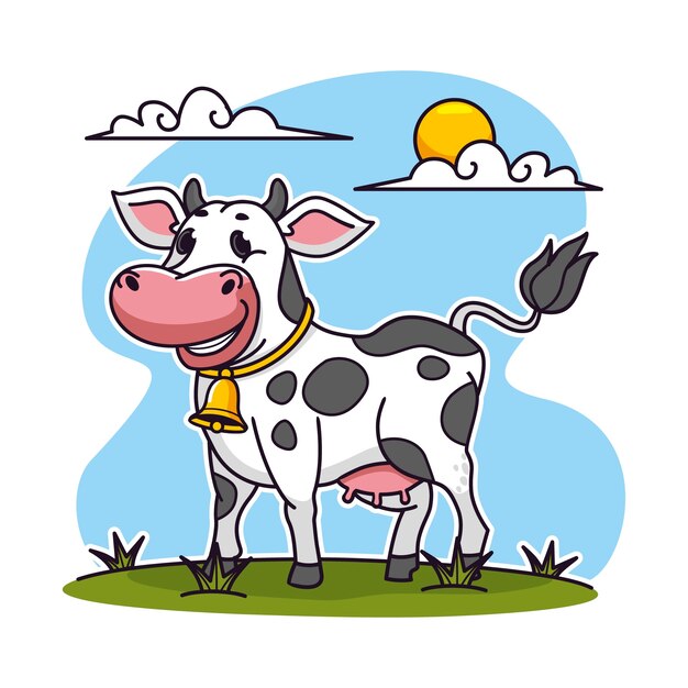 Ilustración de vaca de dibujos animados dibujados a mano