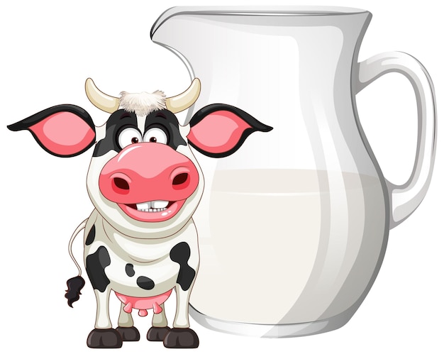 Vector gratuito ilustración de una vaca feliz con una jarra de leche