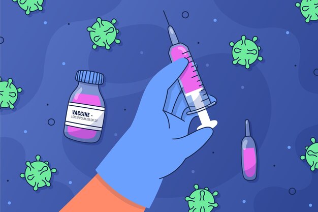 Ilustración de vacuna de coronavirus dibujado a mano plana