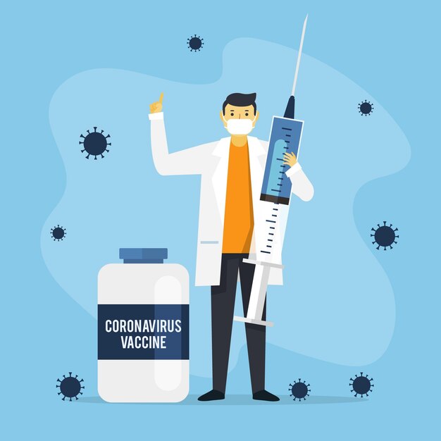 Ilustración de vacuna de coronavirus dibujado a mano plana