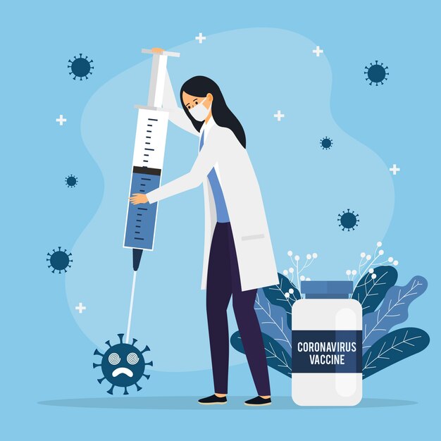 Ilustración de vacuna de coronavirus dibujado a mano plana