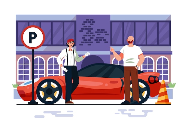 Vector gratuito ilustración de valet parking de diseño plano