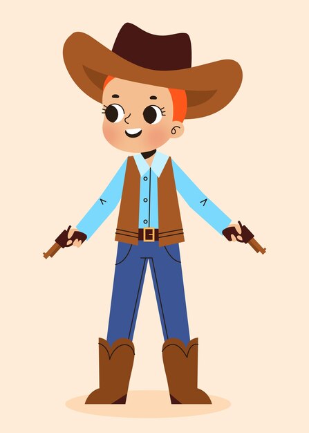 Ilustración de vaquero de dibujos animados dibujados a mano