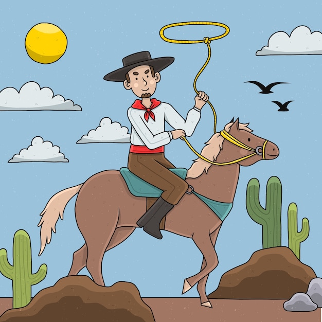 Ilustración de vaquero gaucho en estilo dibujado a mano
