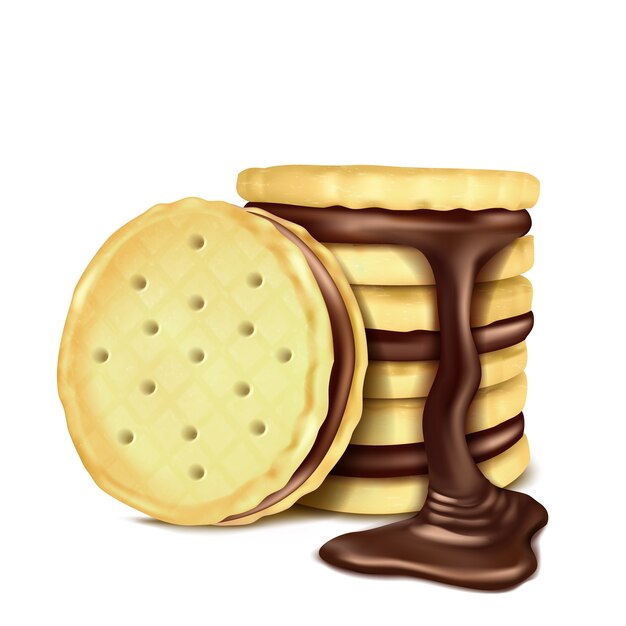 Ilustración de varias galletas sándwich con relleno de chocolate.
