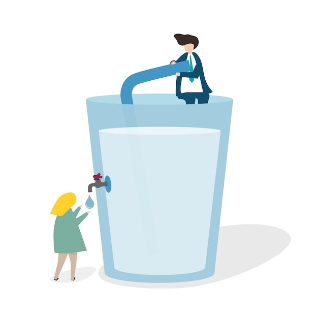 Ilustración de un vaso de agua enorme