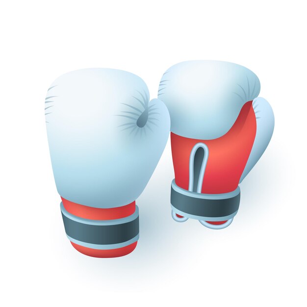 Ilustración de vector 3d de guantes de boxeo. Equipo deportivo para entrenamiento de artes marciales en estilo de dibujos animados aislado sobre fondo blanco. Deporte, hobby, concepto de competencia.