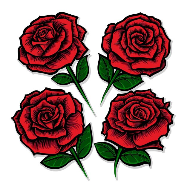 Ilustración de vector de 4 rosas rojas