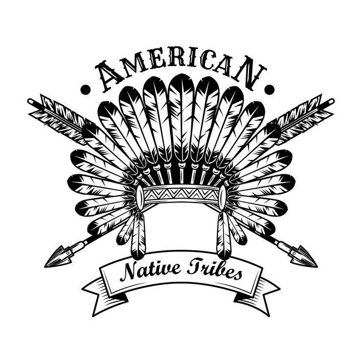 Vector gratuito ilustración de vector de accesorios de tribu nativa americana. tocado de plumas, flechas cruzadas, texto. nativos americanos y concepto de indio rojo para plantillas de emblemas o etiquetas