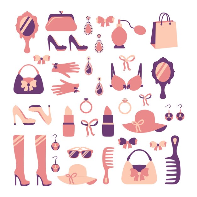 Ilustración de vector aislado colección de accesorios de moda casual elegante mujer moda