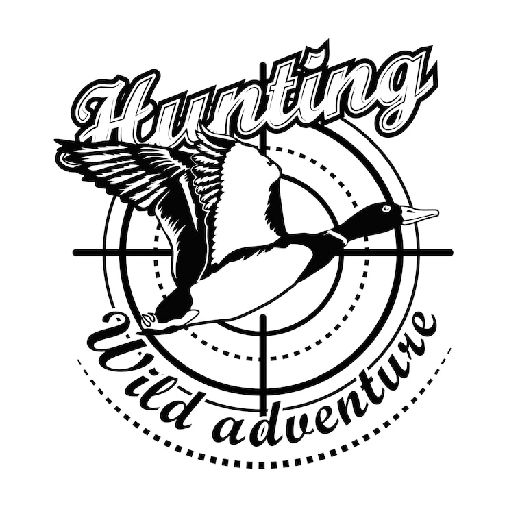 Vector gratuito ilustración de vector de aventura de caza. apuntando al pato volador con texto
