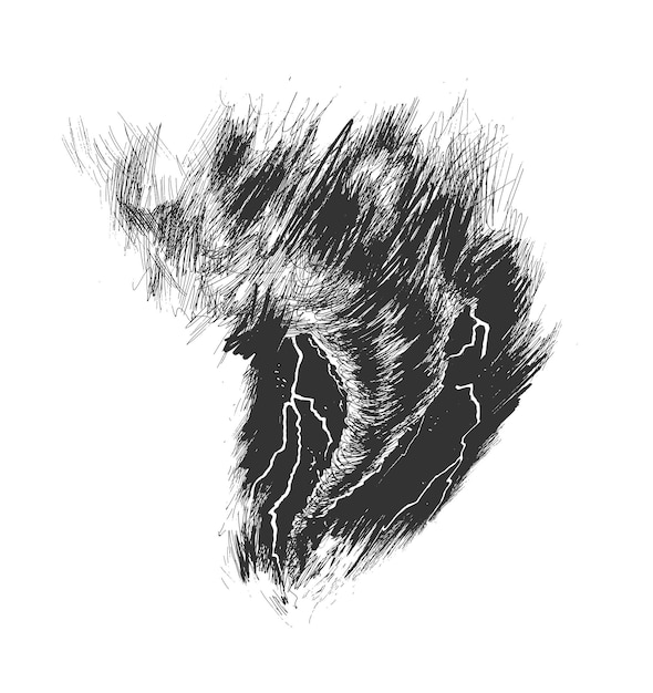 Ilustración de vector de boceto dibujado a mano con estampado de camiseta de ciclón tornado