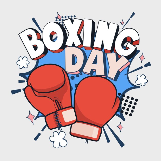 Ilustración de vector de Boxing Day, icono de guante de boxeo rojo de dibujos animados, anverso y reverso.