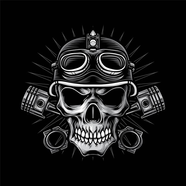 Ilustración de vector de cabeza de motorista de cráneojpg