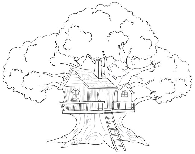 Ilustración de Vector de casa del árbol encantada
