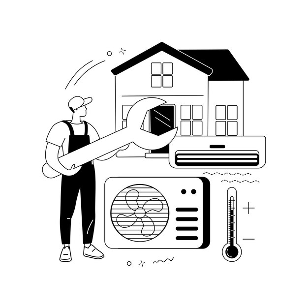 Ilustración de vector de concepto abstracto de aire acondicionado Interior aire acondicionado sistema de refrigeración inteligente servicio de reparación y mantenimiento solución de ahorro de energía de calefacción local metáfora abstracta