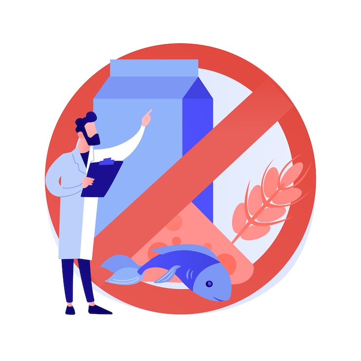 Vector gratuito ilustración de vector de concepto abstracto de alergia alimentaria. intolerancia a ingredientes alimentarios, tratamiento de alergias, identificación de alérgenos, factor de riesgo, problema de erupción cutánea, metáfora abstracta de dieta sin gluten.