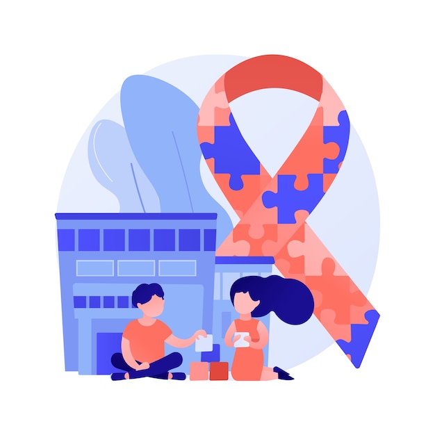 Ilustración de vector de concepto abstracto de centro de autismo. Centro de discapacidad de aprendizaje, tratamiento del trastorno del espectro autista, ayuda para niños con necesidades especiales, metáfora abstracta del problema del desarrollo infantil.