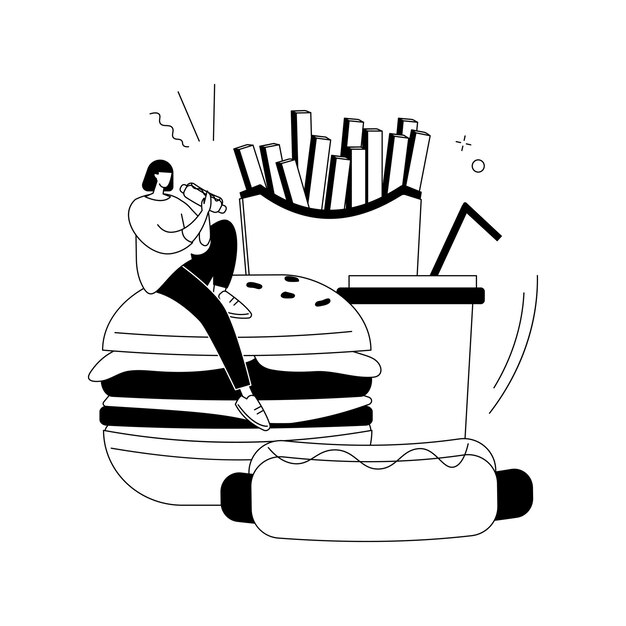 Ilustración de vector de concepto abstracto de comida rápida Cadena de cocina americana restaurante menú de bocadillos comida para llevar festival de comida callejera receta de cocina rápida entrega de comida rápida metáfora abstracta