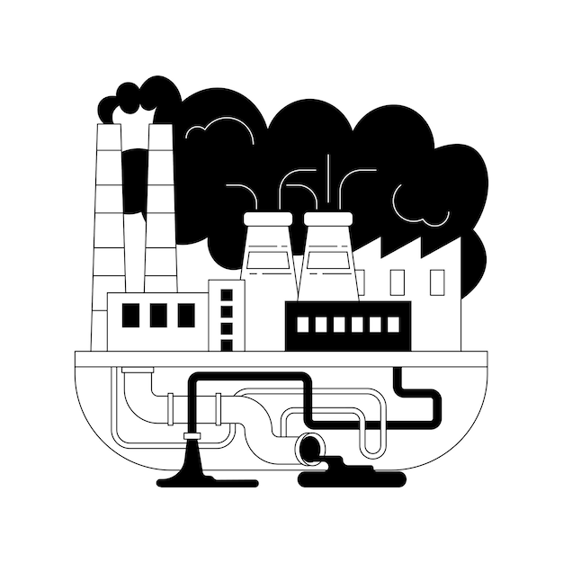 Ilustración de vector de concepto abstracto de contaminación industrial industria contaminante degradación ambiental de la contaminación de la tierra de fábrica residuos peligrosos contaminación química metáfora abstracta