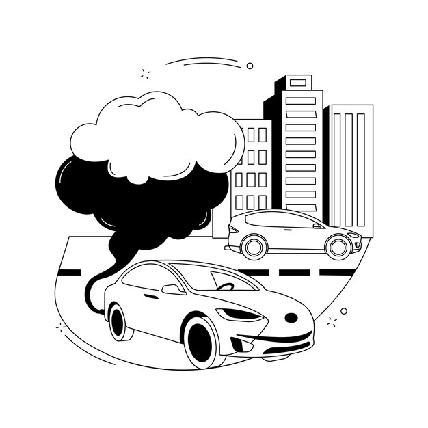 Ilustración de vector de concepto abstracto de contaminación de vehículos de motor Certificado de contaminación reducción de emisiones de vehículos de motor industria de transporte de escape de automóviles metáfora abstracta de tasa de co2 del país