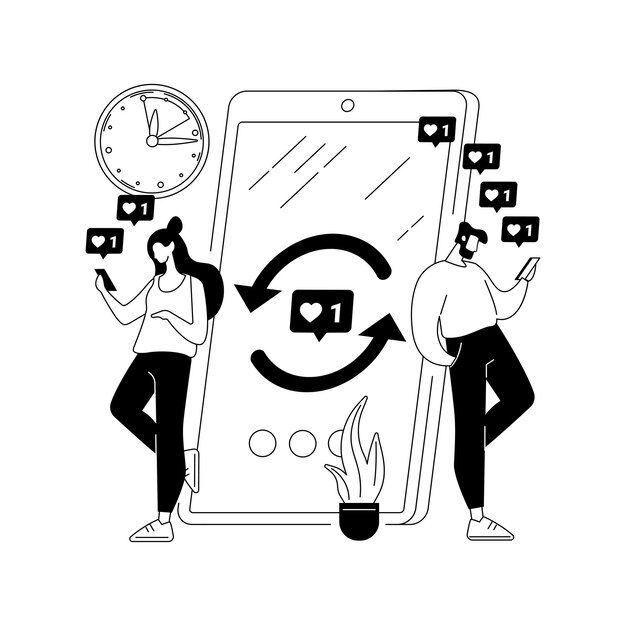 Ilustración de vector de concepto abstracto de desplazamiento sin pensar Hacer clic en aplicaciones adicción a las redes sociales Desplazarse sin pensar a través del suministro de noticias Me gusta al azar Adicto a la pantalla Metáfora abstracta