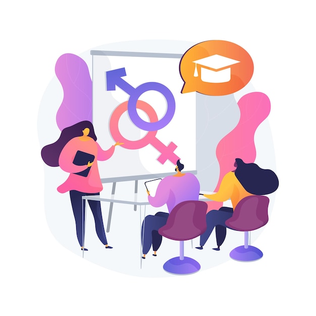 Ilustración de vector de concepto abstracto de educación sexual. Enseñanza de la salud sexual, lección de educación sexual en la escuela, sexualidad humana, relaciones emocionales y metáfora abstracta de responsabilidades.