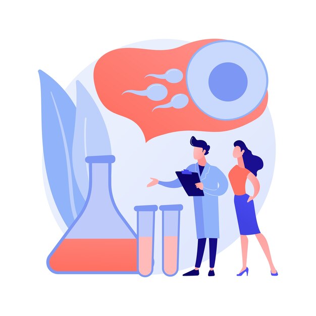 Ilustración de vector de concepto abstracto de fertilización de tubo de ensayo. Bebé probeta, fertilización in vitro, placa de Petri, criador de plantas, inseminación artificial, óvulo, metáfora abstracta de mujer embarazada.