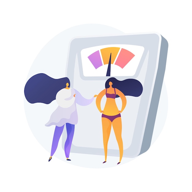 Ilustración de vector de concepto abstracto de índice de masa corporal. Diagnóstico de problemas de salud, programa de pérdida de peso, índice de grasa de masa corporal, IMC saludable, fórmula de cálculo, metáfora abstracta del plan de nutrición.