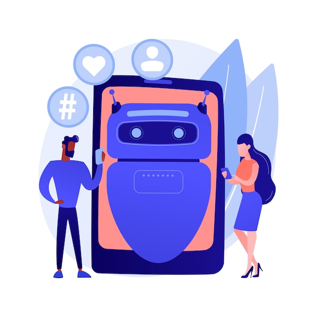 Ilustración de vector de concepto abstracto de influencer virtual. Influencer marketing, servicio de agencia digital, personaje virtual, persona generada por computadora, redes sociales, metáfora abstracta de avatar de marca.
